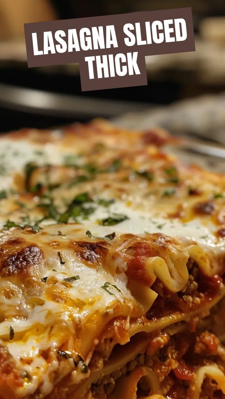 A freshly baked lasagna with bubbling cheese and rich tomato sauce