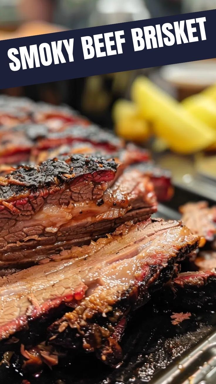 Slow-smoked BBQ brisket with a perfect bark, Texas style.