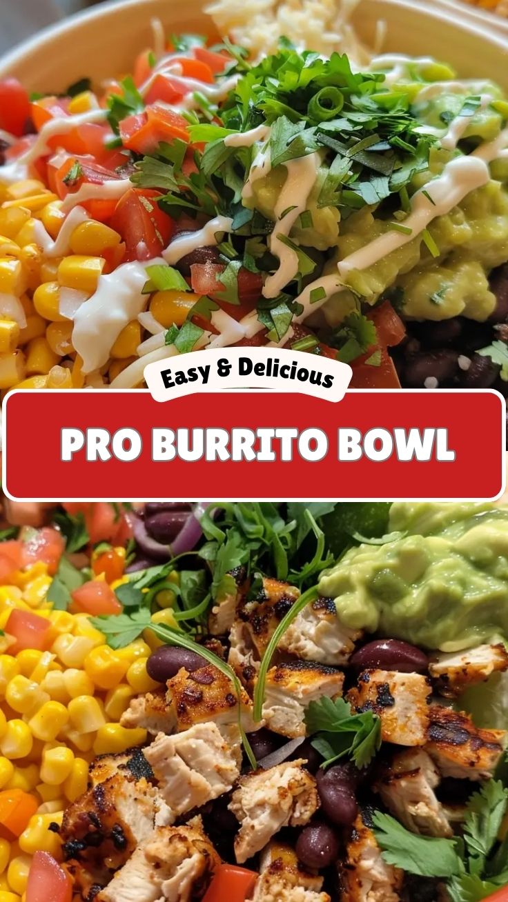 A vibrant Burrito Bowl, Chipotle Style, with rice, beans, corn, and salsa.