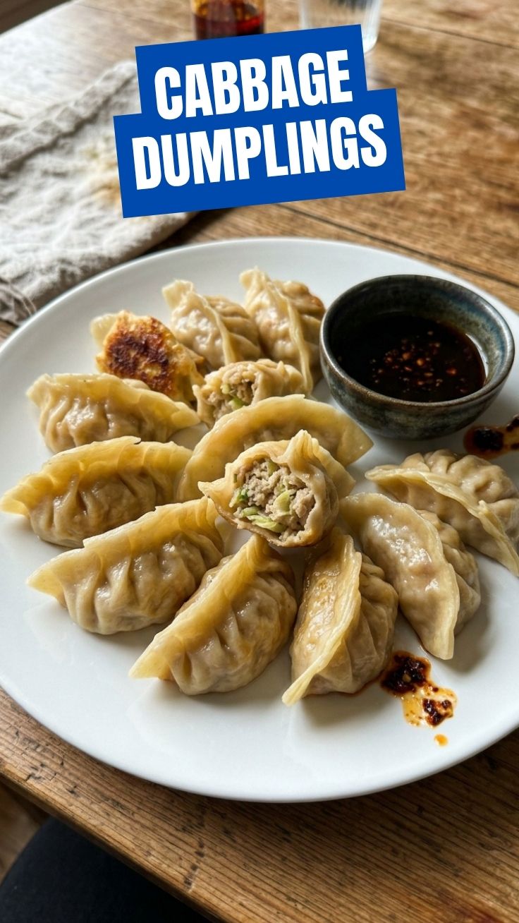 Homemade cabbage dumplings arranged on a plate