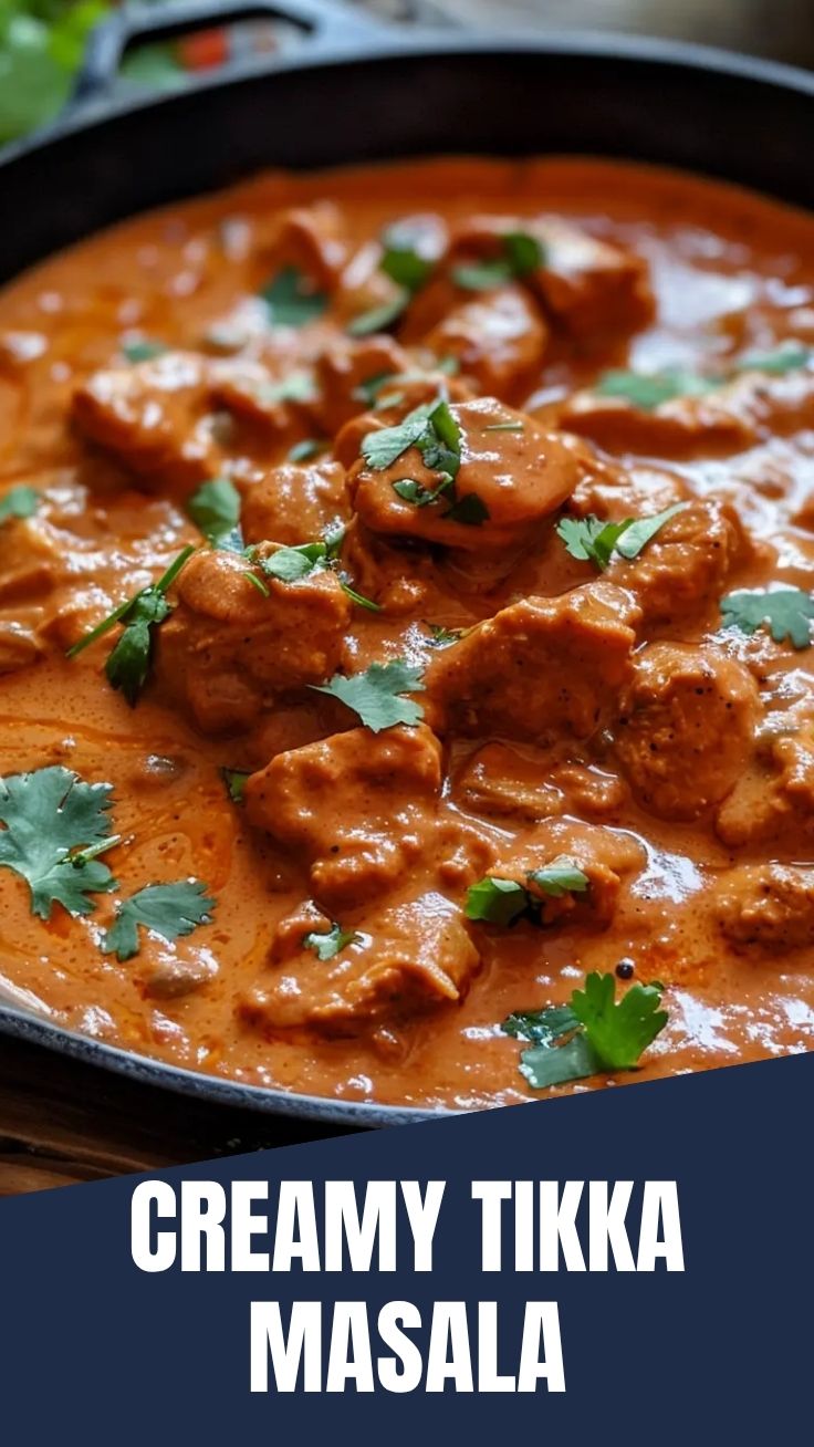 A vibrant bowl of chicken tikka masala, garnished with fresh cilantro