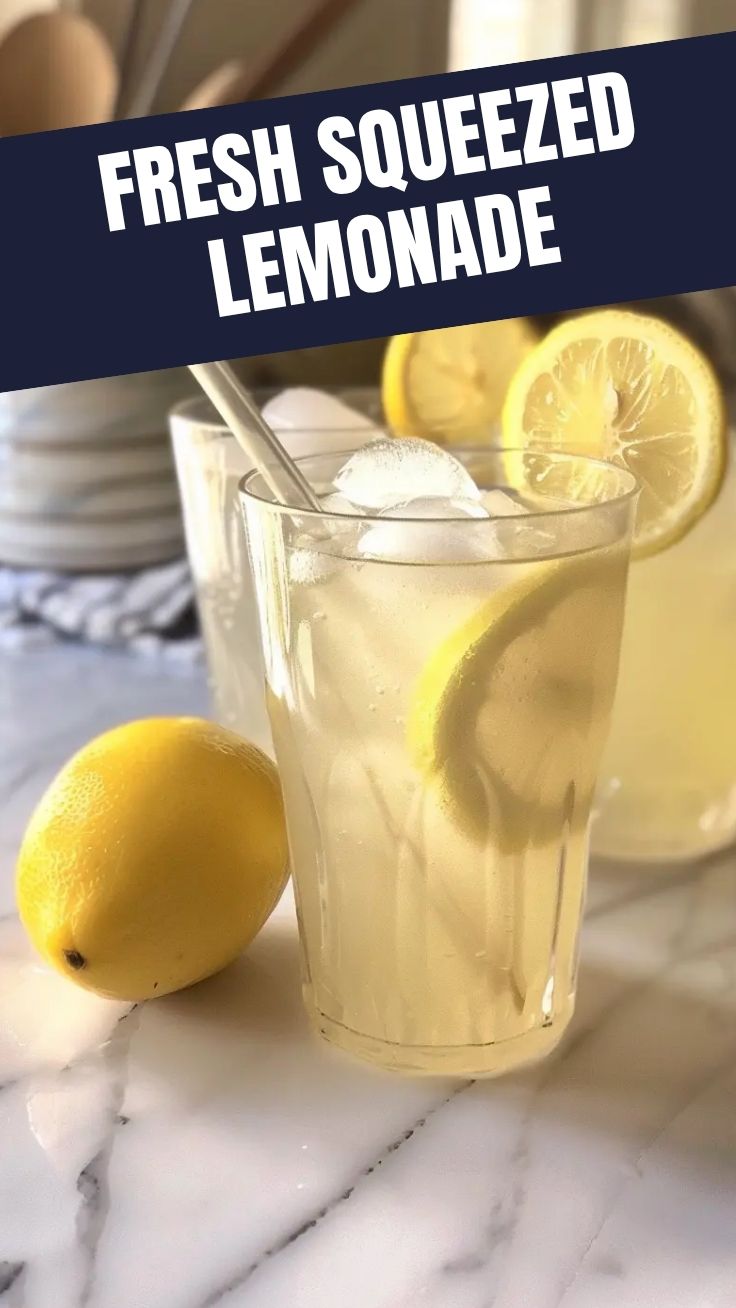 A glass of classic homemade lemonade with fresh lemon slices and ice cubes