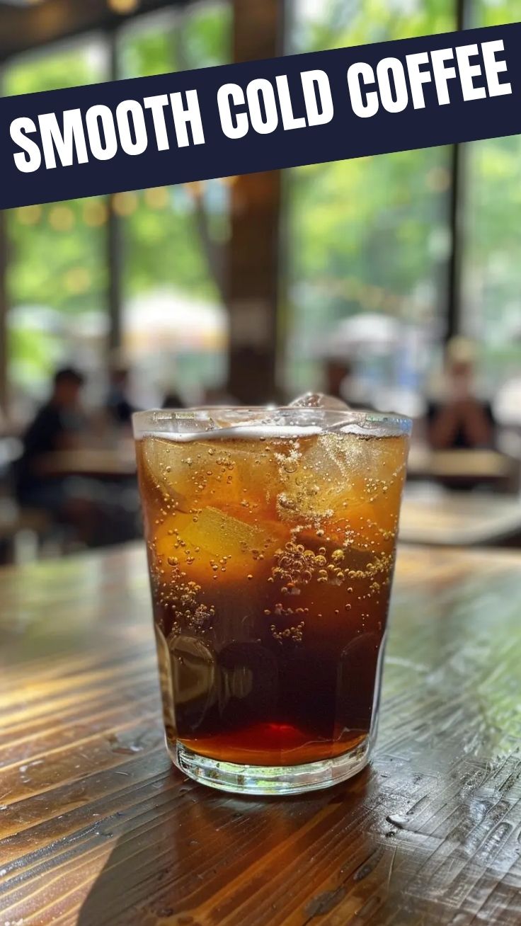 A glass of cold brew coffee with ice cubes