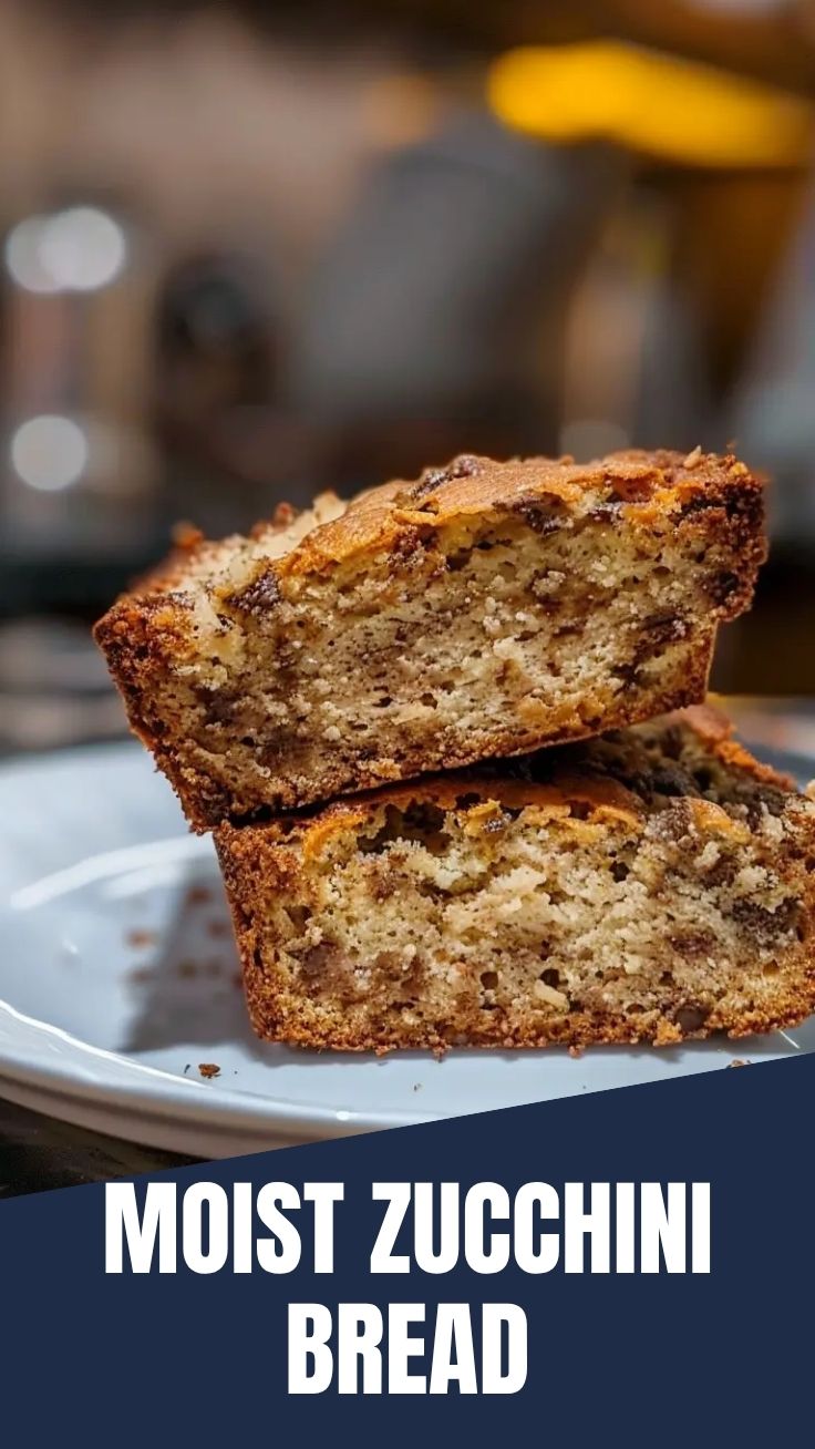 A freshly baked loaf of zucchini bread, golden brown and inviting.