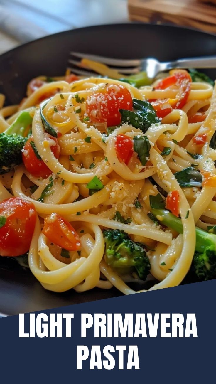 A colorful bowl of fresh Pasta Primavera with assorted vegetables