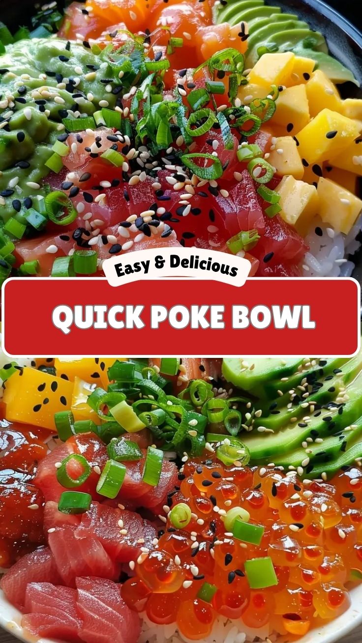 A vibrant poke bowl filled with fresh ingredients like salmon, avocado, and rice.