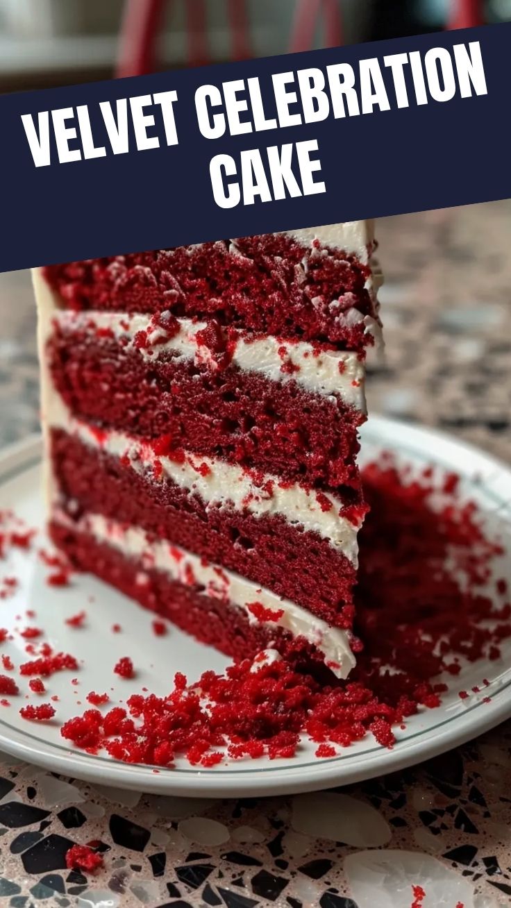A vibrant Juneteenth Red Velvet Cake topped with cream cheese frosting