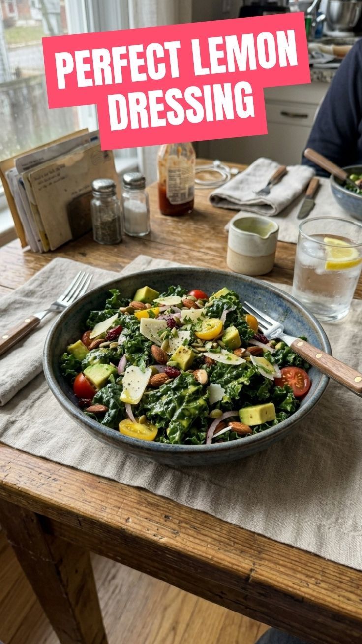 A fresh kale salad tossed with a zesty lemon dressing