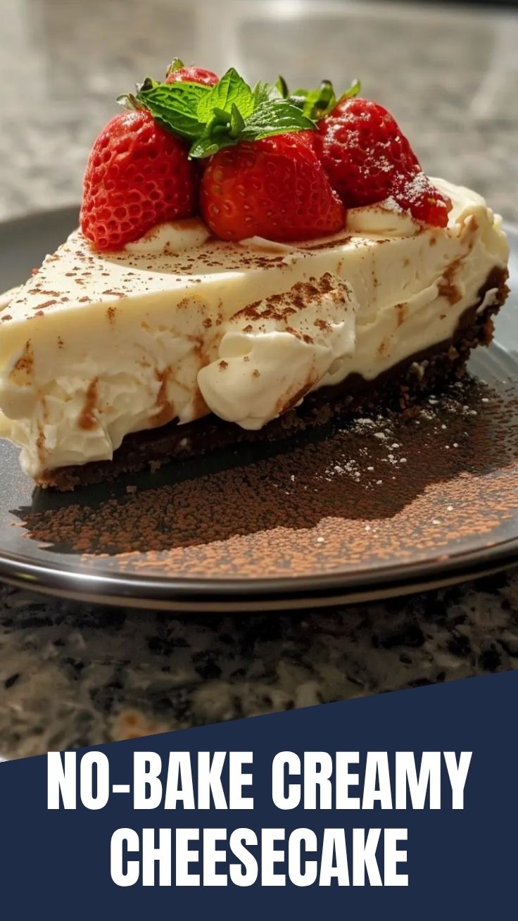 A smooth no-bake cheesecake looking refreshing as a summer dessert.