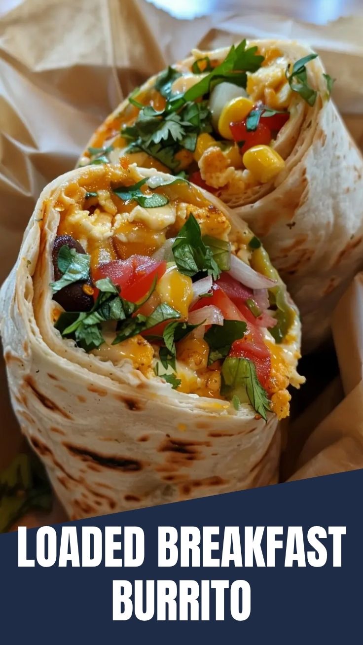 A freshly made breakfast burrito, generously filled and wrapped