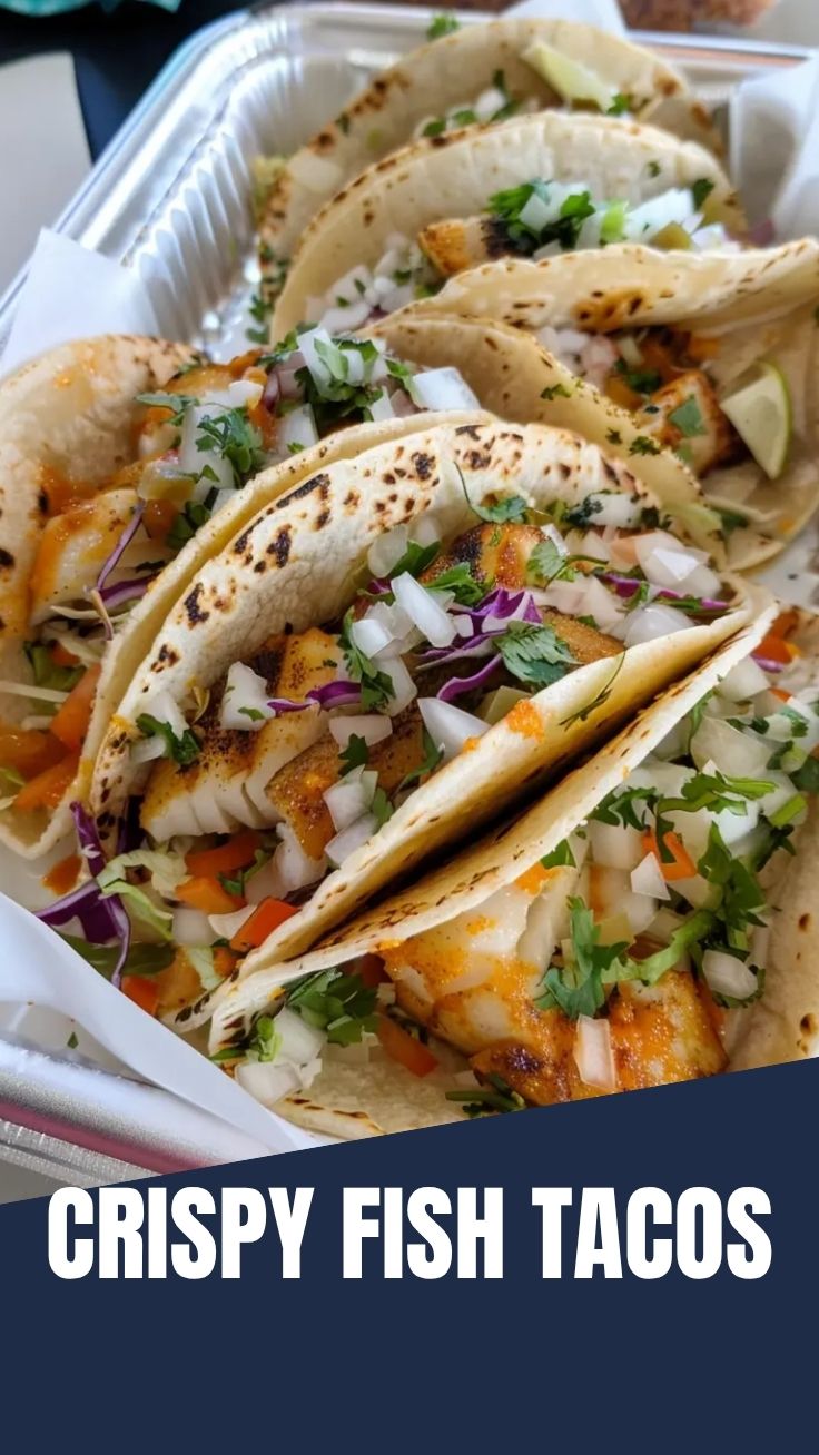 A serving of delicious Baja-style fish tacos, garnished with fresh cilantro and lime.