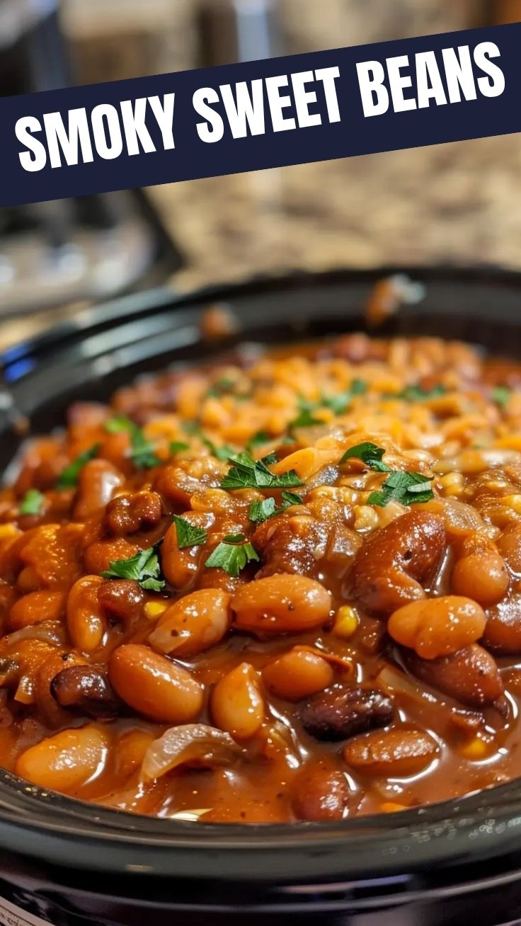 A bowl of Southern baked beans, rich and saucy