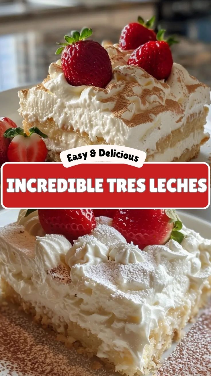 A delectable slice of Tres Leches cake with a pristine white topping.