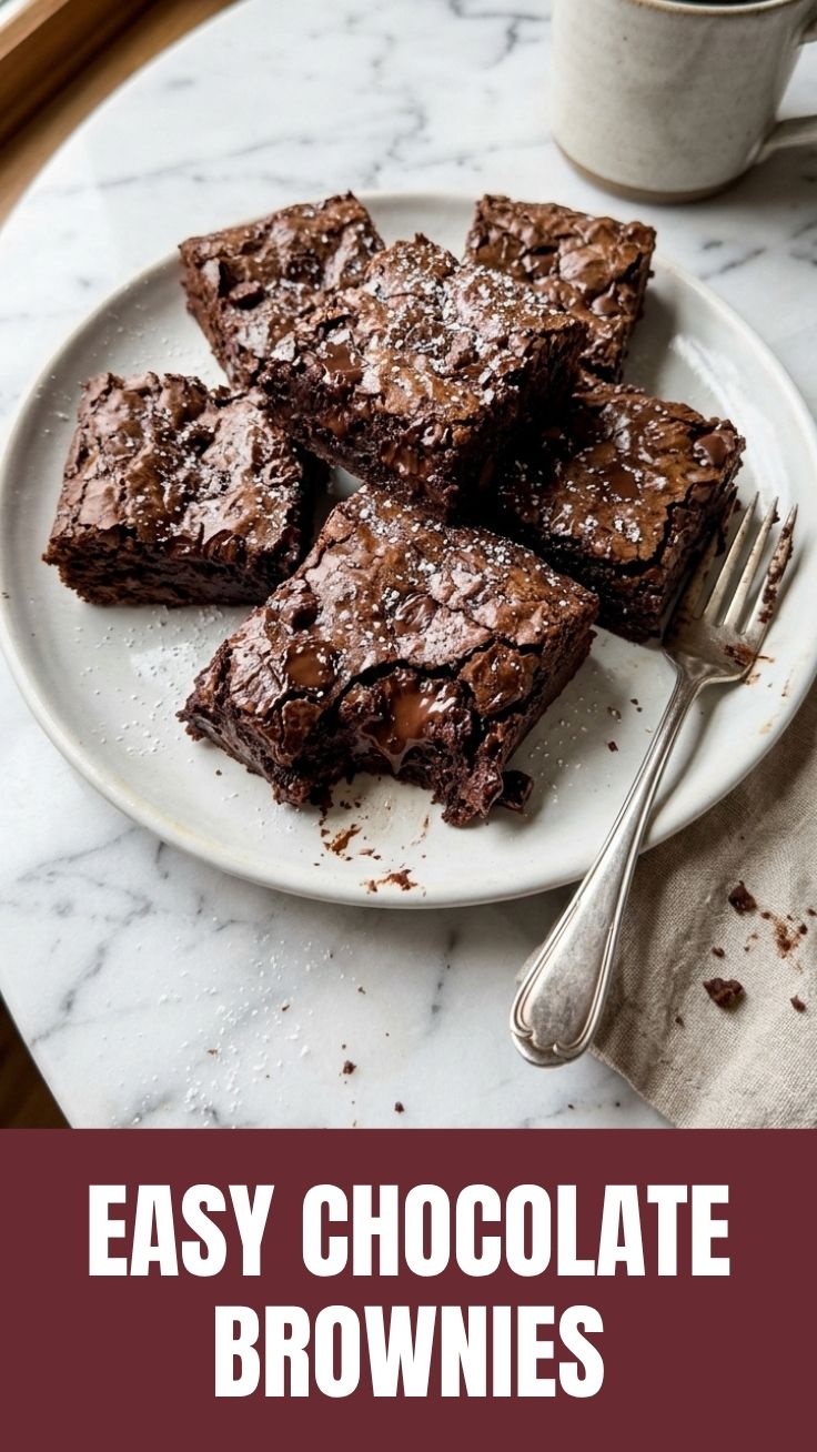 A stack of delicious chocolate brownies with a fudgy center.