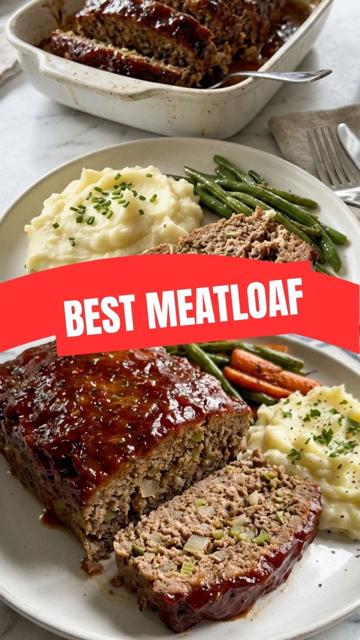 A freshly baked meatloaf, perfectly browned and glazed