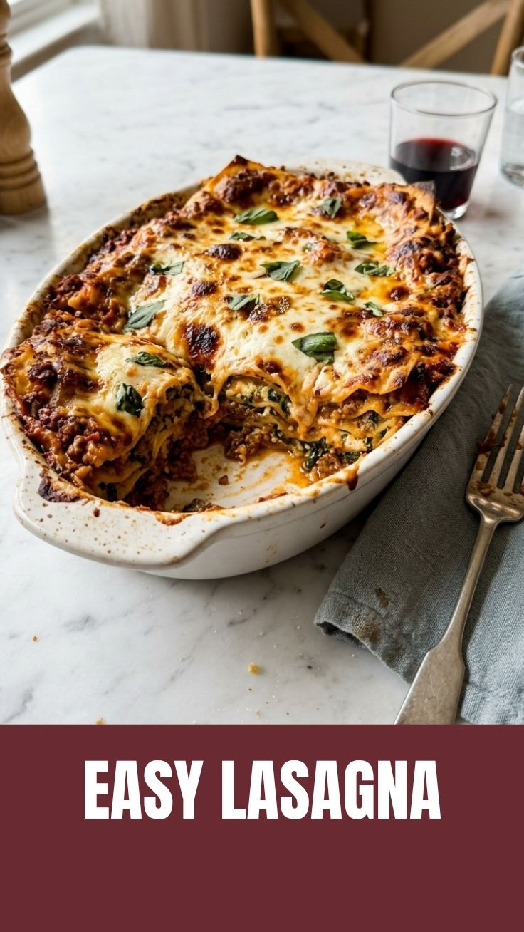 A steaming dish of classic lasagna, rich with cheese and sauce