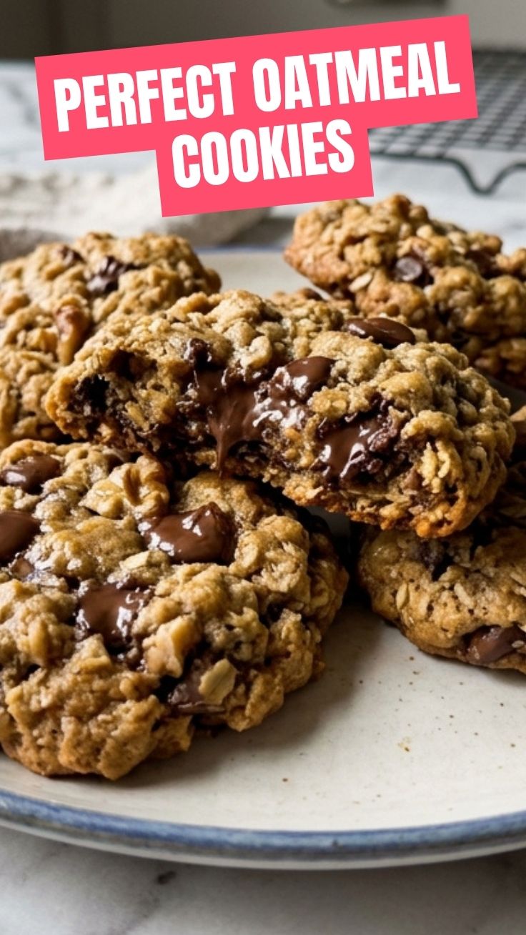 Freshly baked oatmeal cookies on a cooling rack