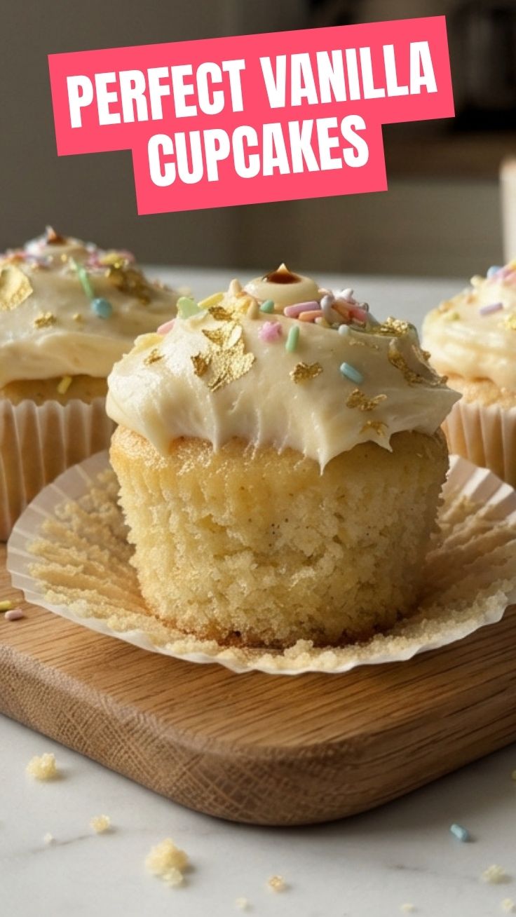 Fluffy vanilla cupcakes with frosting