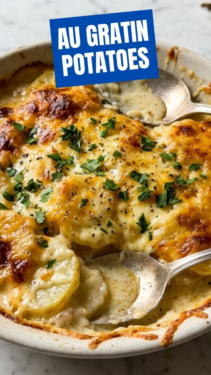 Golden-brown Au Gratin Potatoes with bubbling cheese