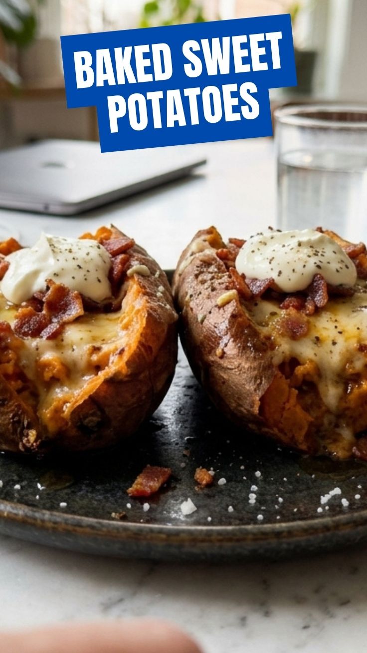 Twice-baked sweet potatoes with cranberry apple filling
