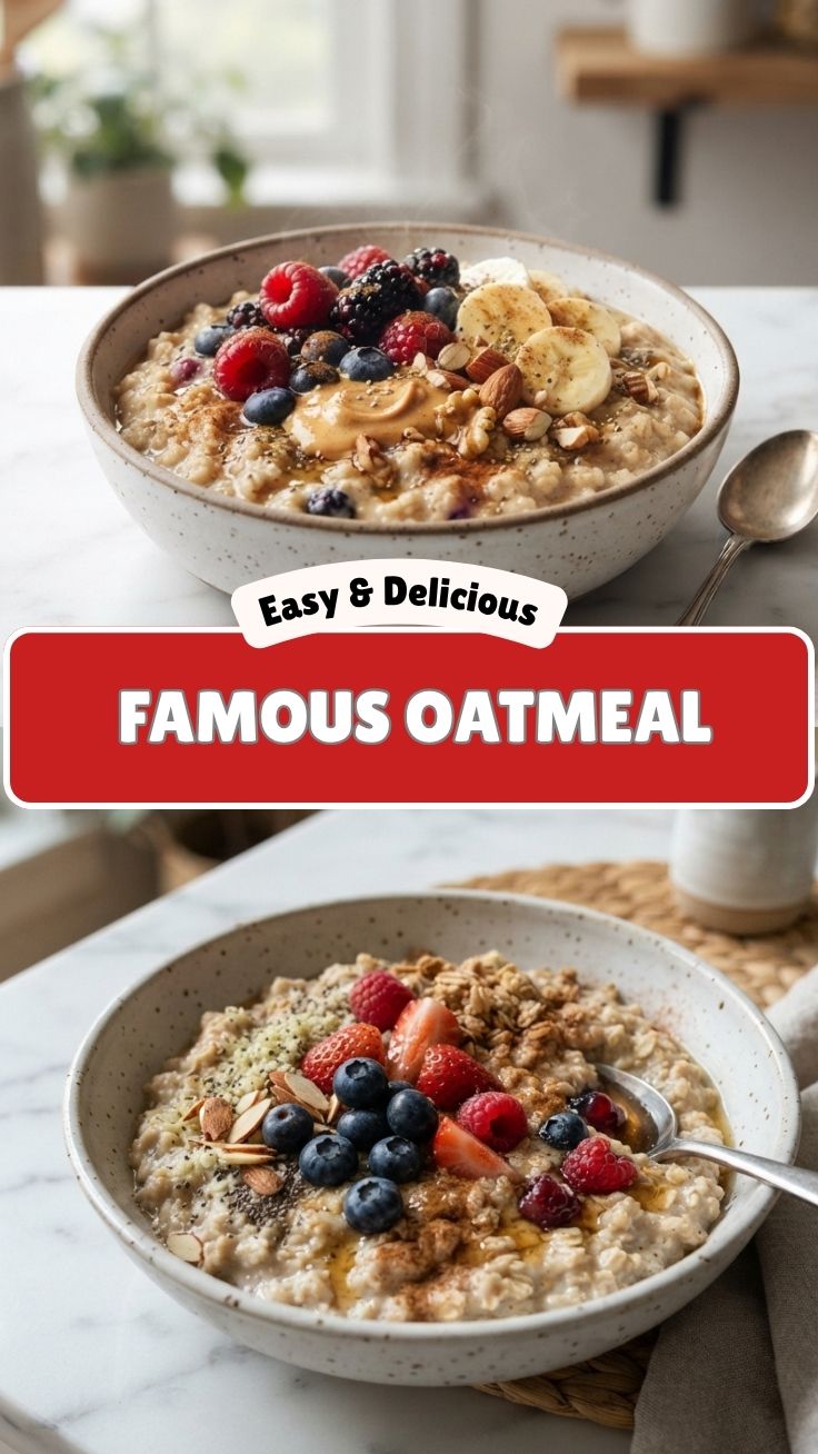 Steel-cut and rolled oats in a bowl with fresh berries and a wooden spoon