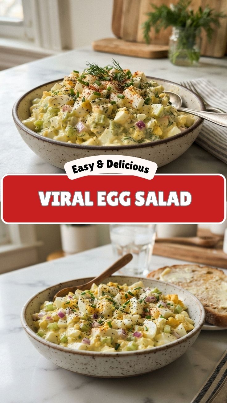 Creamy egg salad in a bowl with fresh herbs