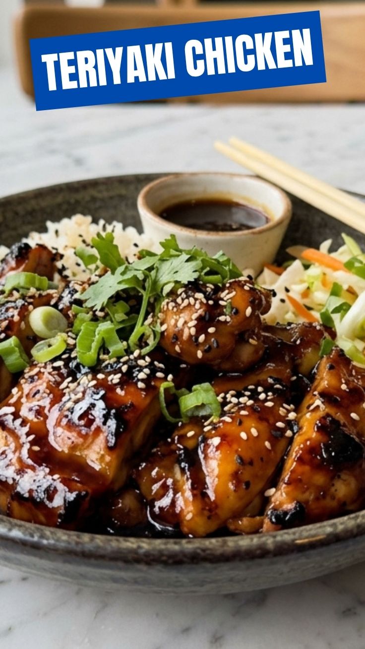 A serving of glazed teriyaki chicken with sesame seeds